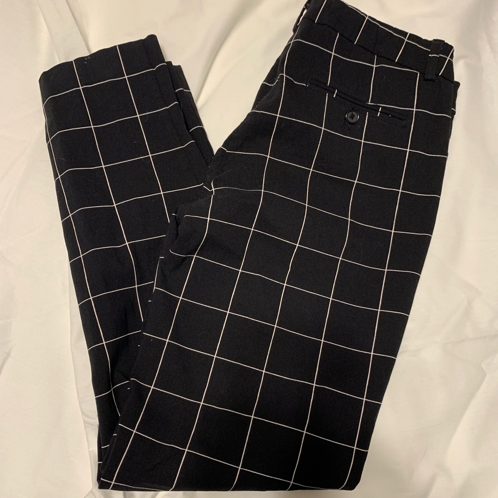 Dark academia black and white windowpane trousers